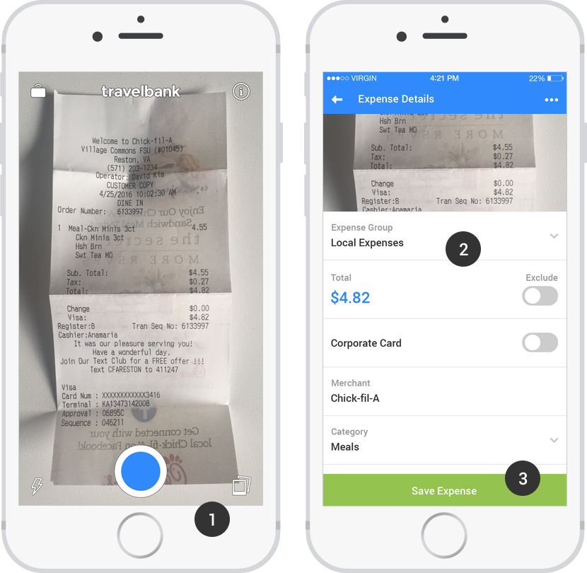 two cell phones showing receipts and a receipt.