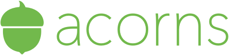 A corporate travel management logo featuring a green acorn on black background.