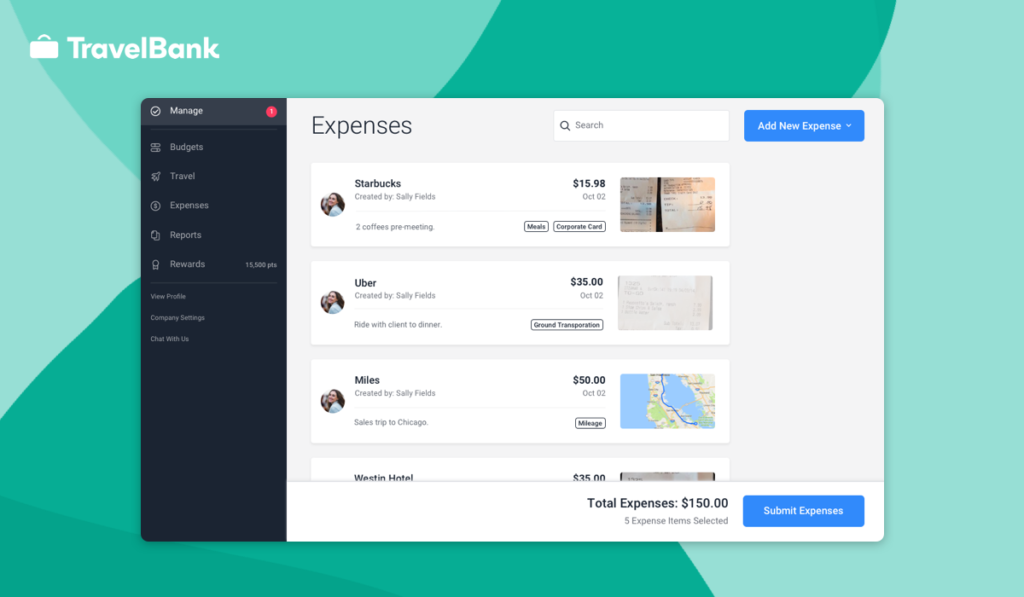 TravelBank expenses view on the desktop app