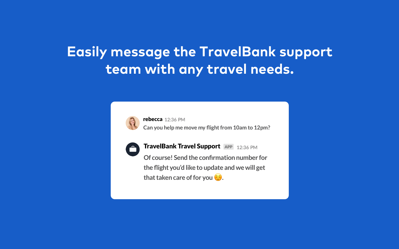 TravelBank Slack App Chat View