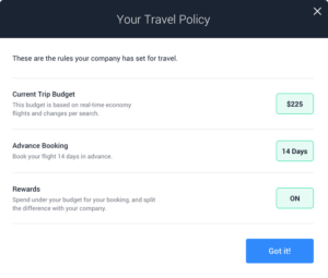 a screenshot of a travel policy page.