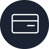 A corporate credit card icon in black and white design.