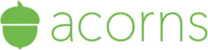 a green acorns logo with the word acorns on it.