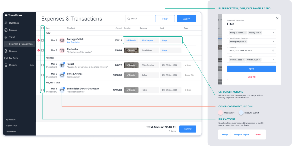 Expenses & Transactions highlights
