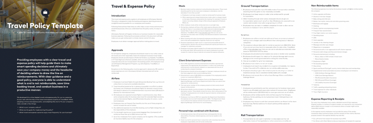 Brochure template for business travel expense policy.