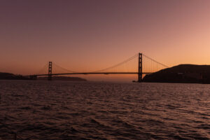 Sunset over the golden gate bridge in san francisco, california.