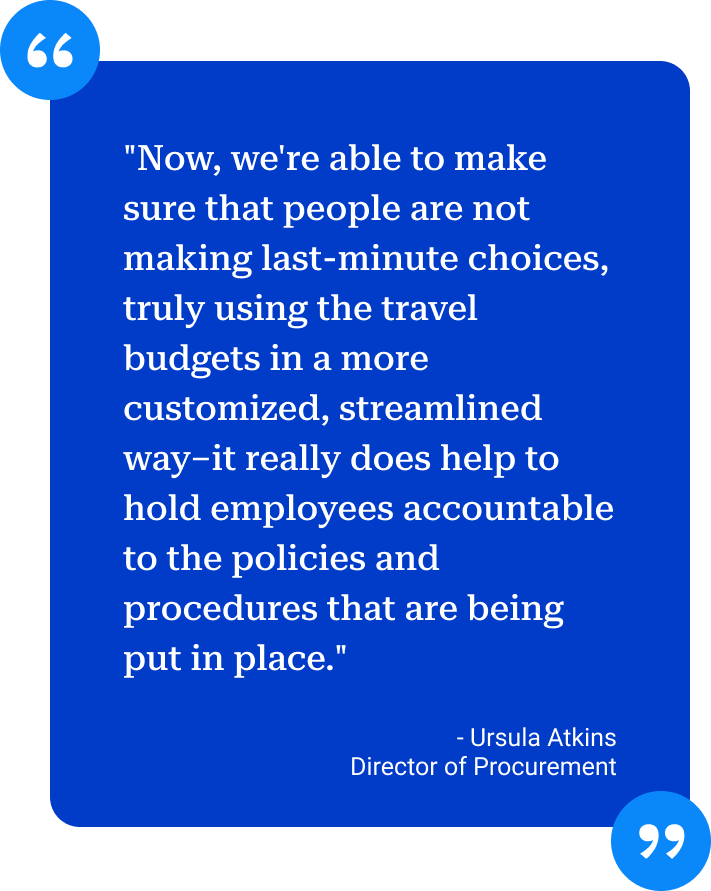 Quote by Ursula Atkins, Director of Procurement, about effective use of travel budgets and employee accountability.