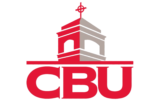 Logo of CBU featuring a red and gray building silhouette with a cross on top, above the letters