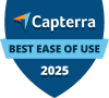 A blue badge with the Capterra logo and text reading 