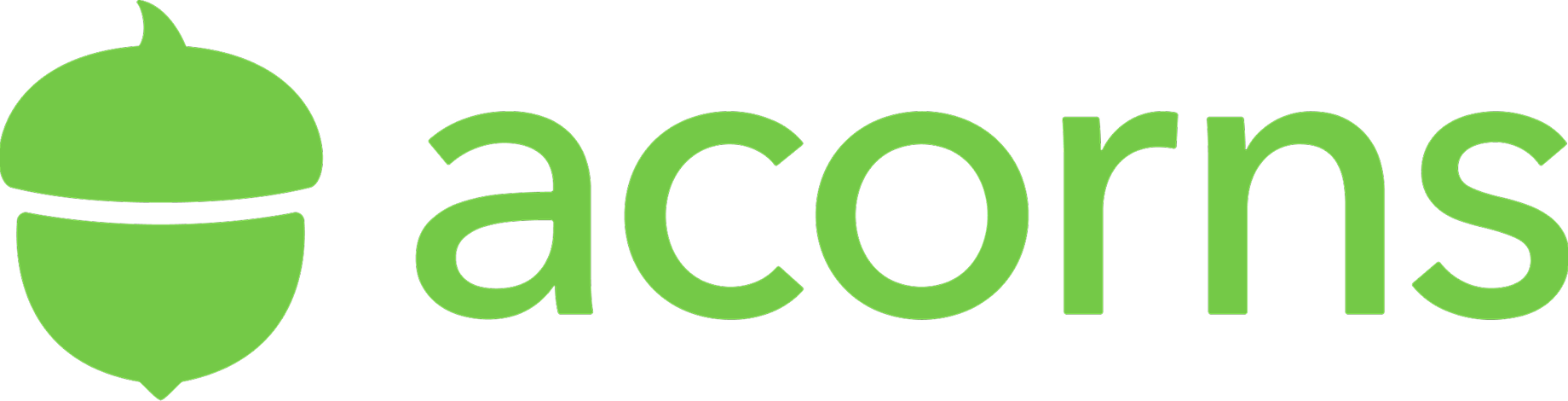 Green acorn icon to the left of the word "acorns" in bold, lowercase green letters on a transparent background.