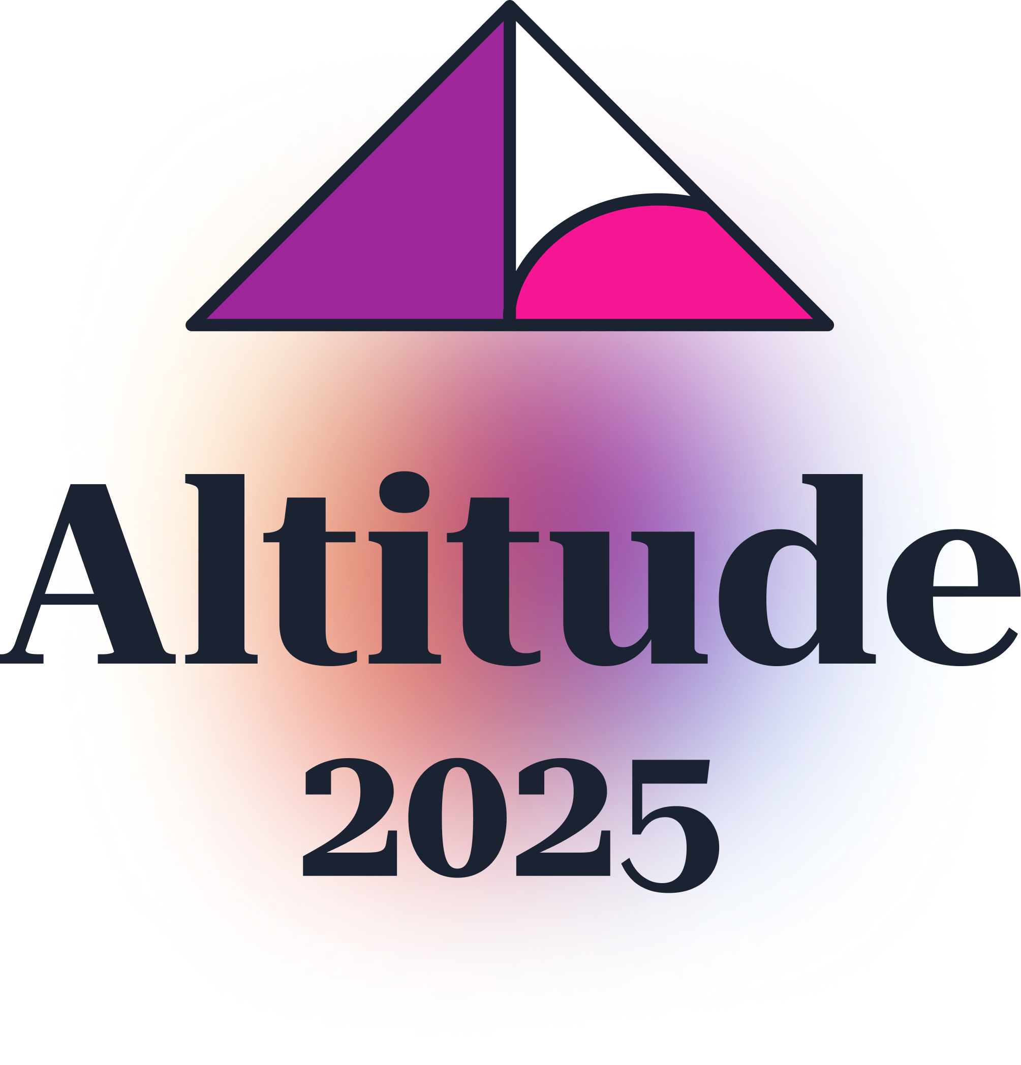 Stylized triangle above the text "Altitude 2025" with a colorful gradient background.