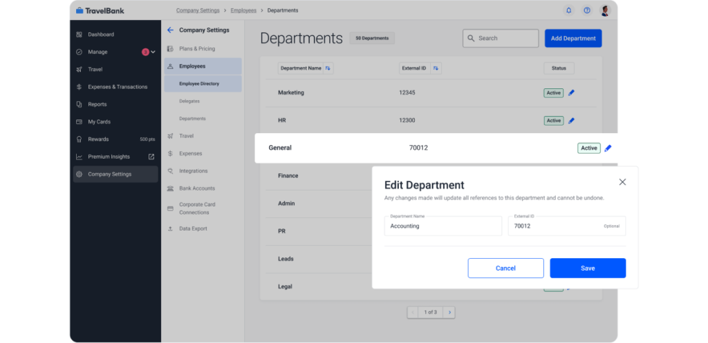 A software interface shows a department directory with an 